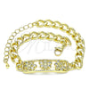 Oro Laminado Fancy Bracelet, Gold Filled Style Bee Design, with White Micro Pave, Polished, Golden Finish, 03.368.0061.08 (07 MM Thickness, 8 Inches Length)