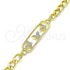 Oro Laminado Fancy Bracelet, Gold Filled Style Butterfly Design, with White Micro Pave, Polished, Golden Finish, 03.368.0064.08 (07 MM Thickness, 8 Inches Length)