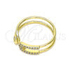Oro Laminado Multi Stone Ring, Gold Filled Style Paperclip Design, with White Micro Pave, Polished, Golden Finish, 01.213.0004 (One size fits all)