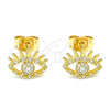 Oro Laminado Stud Earring, Gold Filled Style Evil Eye Design, with White Micro Pave, Polished, Golden Finish, 02.310.0037