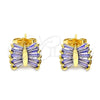 Oro Laminado Stud Earring, Gold Filled Style Baguette Design, with Amethyst Cubic Zirconia, Polished, Golden Finish, 02.310.0043