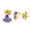 Oro Laminado Stud Earring, Gold Filled Style Teardrop and Baguette Design, with Amethyst Cubic Zirconia, Polished, Golden Finish, 02.310.0045