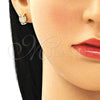 Oro Laminado Stud Earring, Gold Filled Style Owl Design, with White and Ruby Micro Pave, Polished, Golden Finish, 02.342.0169