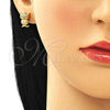 Oro Laminado Stud Earring, Gold Filled Style Owl Design, with White and Ruby Micro Pave, Polished, Golden Finish, 02.342.0171