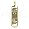 Oro Laminado Fancy Pendant, Gold Filled Style Star and Moon Design, with White Micro Pave, Polished, Golden Finish, 05.342.0040