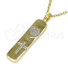 Oro Laminado Fancy Pendant, Gold Filled Style Heart and Cross Design, with White Micro Pave, Polished, Golden Finish, 05.342.0041