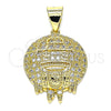 Oro Laminado Fancy Pendant, Gold Filled Style Money Sign Design, with White Micro Pave, Polished, Golden Finish, 05.342.0053