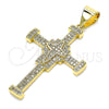 Oro Laminado Religious Pendant, Gold Filled Style Cross Design, with White Micro Pave, Polished, Golden Finish, 05.342.0060