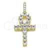 Oro Laminado Religious Pendant, Gold Filled Style Cross Design, with White Cubic Zirconia, Polished, Golden Finish, 05.342.0066