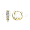 Oro Laminado Huggie Hoop, Gold Filled Style with Amethyst Micro Pave, Polished, Golden Finish, 02.210.0636.2.10