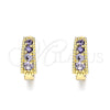 Oro Laminado Huggie Hoop, Gold Filled Style with Amethyst Cubic Zirconia, Polished, Golden Finish, 02.210.0639.2.12