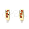 Oro Laminado Huggie Hoop, Gold Filled Style with Garnet Cubic Zirconia, Polished, Golden Finish, 02.210.0641.1.12