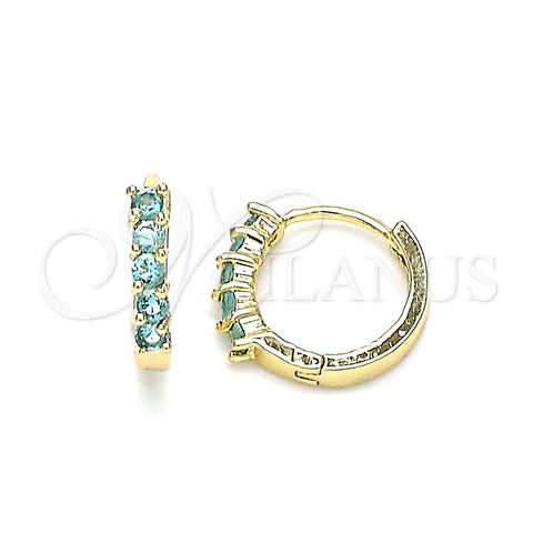 Oro Laminado Huggie Hoop, Gold Filled Style with Aqua Blue Cubic Zirconia, Polished, Golden Finish, 02.210.0643.2.12