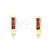 Oro Laminado Huggie Hoop, Gold Filled Style with Garnet Cubic Zirconia, Polished, Golden Finish, 02.210.0644.1.12