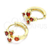 Oro Laminado Huggie Hoop, Gold Filled Style Cross Design, with Garnet Cubic Zirconia, Polished, Golden Finish, 02.210.0645.1.15