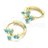 Oro Laminado Huggie Hoop, Gold Filled Style Cross Design, with Aqua Blue Cubic Zirconia, Polished, Golden Finish, 02.210.0645.2.15