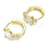 Oro Laminado Huggie Hoop, Gold Filled Style Heart Design, with White Cubic Zirconia, Polished, Golden Finish, 02.210.0647.15