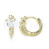 Oro Laminado Huggie Hoop, Gold Filled Style Heart Design, with White Cubic Zirconia, Polished, Golden Finish, 02.210.0647.15