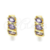 Oro Laminado Huggie Hoop, Gold Filled Style with Amethyst Cubic Zirconia, Polished, Golden Finish, 02.210.0648.3.15