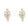 Oro Laminado Huggie Hoop, Gold Filled Style Leaf Design, with White Cubic Zirconia, Polished, Golden Finish, 02.210.0649.15
