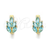 Oro Laminado Huggie Hoop, Gold Filled Style Leaf Design, with Aqua Blue Cubic Zirconia, Polished, Golden Finish, 02.210.0649.2.15