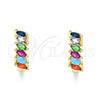 Oro Laminado Huggie Hoop, Gold Filled Style with Multicolor Cubic Zirconia, Polished, Golden Finish, 02.210.0650.5.15