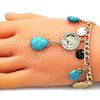 Oro Laminado Charm Bracelet, Gold Filled Style Teardrop Design, with Turquoise Opal, Polished, Golden Finish, 03.331.0208.08 (05 MM Thickness, 8 Inches Length)