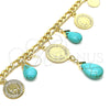 Oro Laminado Charm Bracelet, Gold Filled Style Teardrop Design, with Turquoise Opal, Polished, Golden Finish, 03.331.0208.08 (05 MM Thickness, 8 Inches Length)