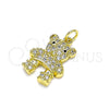 Oro Laminado Fancy Pendant, Gold Filled Style Teddy Bear Design, with White and Black Micro Pave, Polished, Golden Finish, 05.381.0002