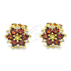 Oro Laminado Stud Earring, Gold Filled Style Flower Design, with Garnet and White Cubic Zirconia, Polished, Golden Finish, 02.346.0015