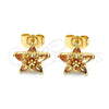 Oro Laminado Stud Earring, Gold Filled Style Star Design, with Dark Champagne Cubic Zirconia, Polished, Golden Finish, 02.310.0060