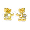 Oro Laminado Stud Earring, Gold Filled Style Elephant Design, with White Micro Pave, Polished, Golden Finish, 02.310.0080