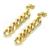 Oro Laminado Long Earring, Gold Filled Style Miami Cuban Design, Polished, Golden Finish, 02.63.2734