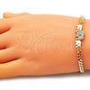 Oro Laminado Fancy Bracelet, Gold Filled Style Elephant Design, with White and Black Micro Pave, Polished, Golden Finish, 03.341.0167.08 (04 MM Thickness, 8 Inches Length)