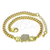 Oro Laminado Fancy Bracelet, Gold Filled Style Elephant Design, with White and Black Micro Pave, Polished, Golden Finish, 03.341.0167.08 (04 MM Thickness, 8 Inches Length)