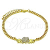 Oro Laminado Fancy Bracelet, Gold Filled Style Elephant Design, with White and Black Micro Pave, Polished, Golden Finish, 03.341.0167.08 (04 MM Thickness, 8 Inches Length)