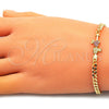 Oro Laminado Fancy Bracelet, Gold Filled Style Heart Design, with Ruby and White Micro Pave, Polished, Golden Finish, 03.368.0067.08 (04 MM Thickness, 8 Inches Length)