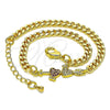 Oro Laminado Fancy Bracelet, Gold Filled Style Heart Design, with Ruby and White Micro Pave, Polished, Golden Finish, 03.368.0067.08 (04 MM Thickness, 8 Inches Length)