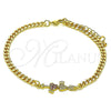 Oro Laminado Fancy Bracelet, Gold Filled Style Heart Design, with Ruby and White Micro Pave, Polished, Golden Finish, 03.368.0067.08 (04 MM Thickness, 8 Inches Length)