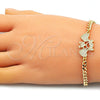 Oro Laminado Fancy Bracelet, Gold Filled Style Little Girl and Heart Design, with White Micro Pave, Polished, Golden Finish, 03.368.0070.08 (04 MM Thickness, 8 Inches Length)
