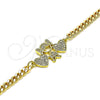 Oro Laminado Fancy Bracelet, Gold Filled Style Little Girl and Heart Design, with White Micro Pave, Polished, Golden Finish, 03.368.0070.08 (04 MM Thickness, 8 Inches Length)