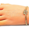 Oro Laminado Fancy Bracelet, Gold Filled Style Elephant Design, with White and Garnet Micro Pave, Polished, Golden Finish, 03.368.0073.08 (04 MM Thickness, 8 Inches Length)