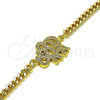 Oro Laminado Fancy Bracelet, Gold Filled Style Elephant Design, with White and Garnet Micro Pave, Polished, Golden Finish, 03.368.0073.08 (04 MM Thickness, 8 Inches Length)