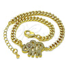 Oro Laminado Fancy Bracelet, Gold Filled Style Elephant Design, with White and Garnet Micro Pave, Polished, Golden Finish, 03.368.0073.08 (04 MM Thickness, 8 Inches Length)