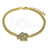 Oro Laminado Fancy Bracelet, Gold Filled Style Elephant Design, with White and Garnet Micro Pave, Polished, Golden Finish, 03.368.0073.08 (04 MM Thickness, 8 Inches Length)