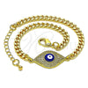 Oro Laminado Fancy Bracelet, Gold Filled Style Evil Eye Design, with White Micro Pave, Blue Enamel Finish, Golden Finish, 03.368.0075.08 (04 MM Thickness, 8 Inches Length)