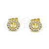 Oro Laminado Stud Earring, Gold Filled Style with White Micro Pave, Polished, Golden Finish, 02.156.0646