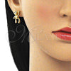 Oro Laminado Stud Earring, Gold Filled Style Teddy Bear Design, with Black Micro Pave, Polished, Golden Finish, 02.156.0648