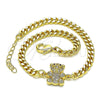 Oro Laminado Fancy Bracelet, Gold Filled Style Teddy Bear Design, with White Micro Pave, Polished, Golden Finish, 03.156.0026.08 (04 MM Thickness, 8 Inches Length)