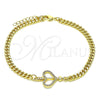 Oro Laminado Fancy Bracelet, Gold Filled Style Heart Design, with White Micro Pave, Polished, Golden Finish, 03.156.0029.08 (04 MM Thickness, 8 Inches Length)